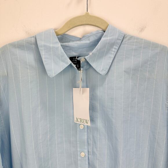 J.Crew Cropped Fitted Waist Button Up Shirt Striped Blue Minimalist Large NWT - Picture 13 of 14
